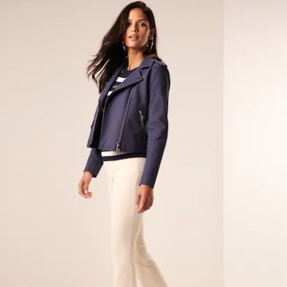 NINE WEST Biker Jacket Navy Brushed Faux Leather - Picture 3 of 8